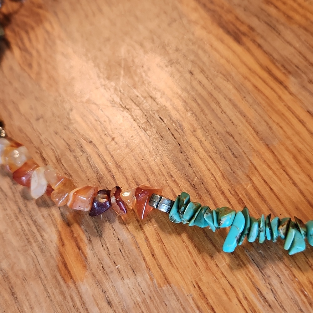 Native American Turquoise Tiger Eye Amber Necklace 17.5" - Picture 9 of 15